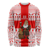 Georgia Christmas Long Sleeve Shirt with Santa in Chokha Wine Barrel Gingerbread and Coat of Arms Design - Wonder Print Shop