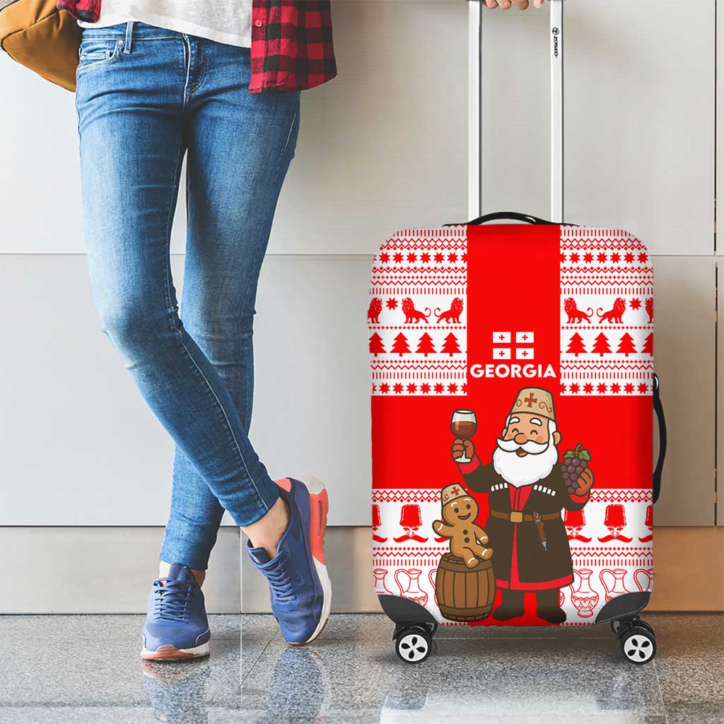 Georgia Christmas Luggage Cover with Santa in Chokha Wine Barrel Gingerbread and Coat of Arms Design - Wonder Print Shop