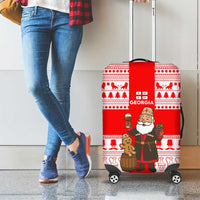 Georgia Christmas Luggage Cover with Santa in Chokha Wine Barrel Gingerbread and Coat of Arms Design - Wonder Print Shop