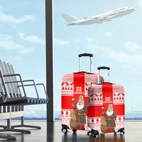 Georgia Christmas Luggage Cover with Santa in Chokha Wine Barrel Gingerbread and Coat of Arms Design - Wonder Print Shop