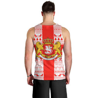 Georgia Christmas Men Tank Top with Santa in Chokha Wine Barrel Gingerbread and Coat of Arms Design - Wonder Print Shop