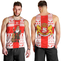 Georgia Christmas Men Tank Top with Santa in Chokha Wine Barrel Gingerbread and Coat of Arms Design - Wonder Print Shop