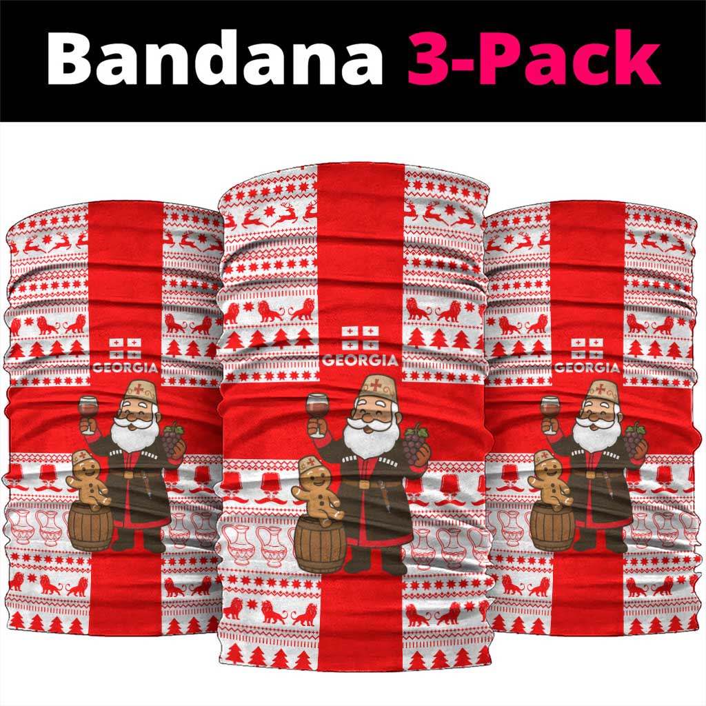Georgia Christmas Neck Gaiter with Santa in Chokha Wine Barrel Gingerbread and Coat of Arms Design - Wonder Print Shop