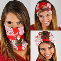 Georgia Christmas Neck Gaiter with Santa in Chokha Wine Barrel Gingerbread and Coat of Arms Design - Wonder Print Shop