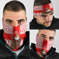 Georgia Christmas Neck Gaiter with Santa in Chokha Wine Barrel Gingerbread and Coat of Arms Design - Wonder Print Shop