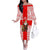 Georgia Christmas Off The Shoulder Long Sleeve Dress with Santa in Chokha Wine Barrel Gingerbread and Coat of Arms Design - Wonder Print Shop