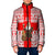 Georgia Christmas Padded Jacket with Santa in Chokha Wine Barrel Gingerbread and Coat of Arms Design - Wonder Print Shop