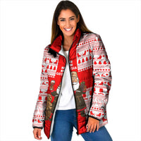 Georgia Christmas Padded Jacket with Santa in Chokha Wine Barrel Gingerbread and Coat of Arms Design - Wonder Print Shop