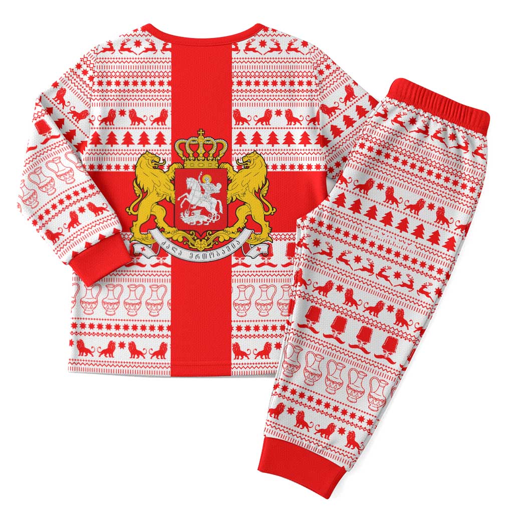 Georgia Christmas Pajama Set with Santa in Chokha Wine Barrel Gingerbread and Coat of Arms Design - Wonder Print Shop