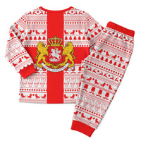 Georgia Christmas Pajama Set with Santa in Chokha Wine Barrel Gingerbread and Coat of Arms Design - Wonder Print Shop