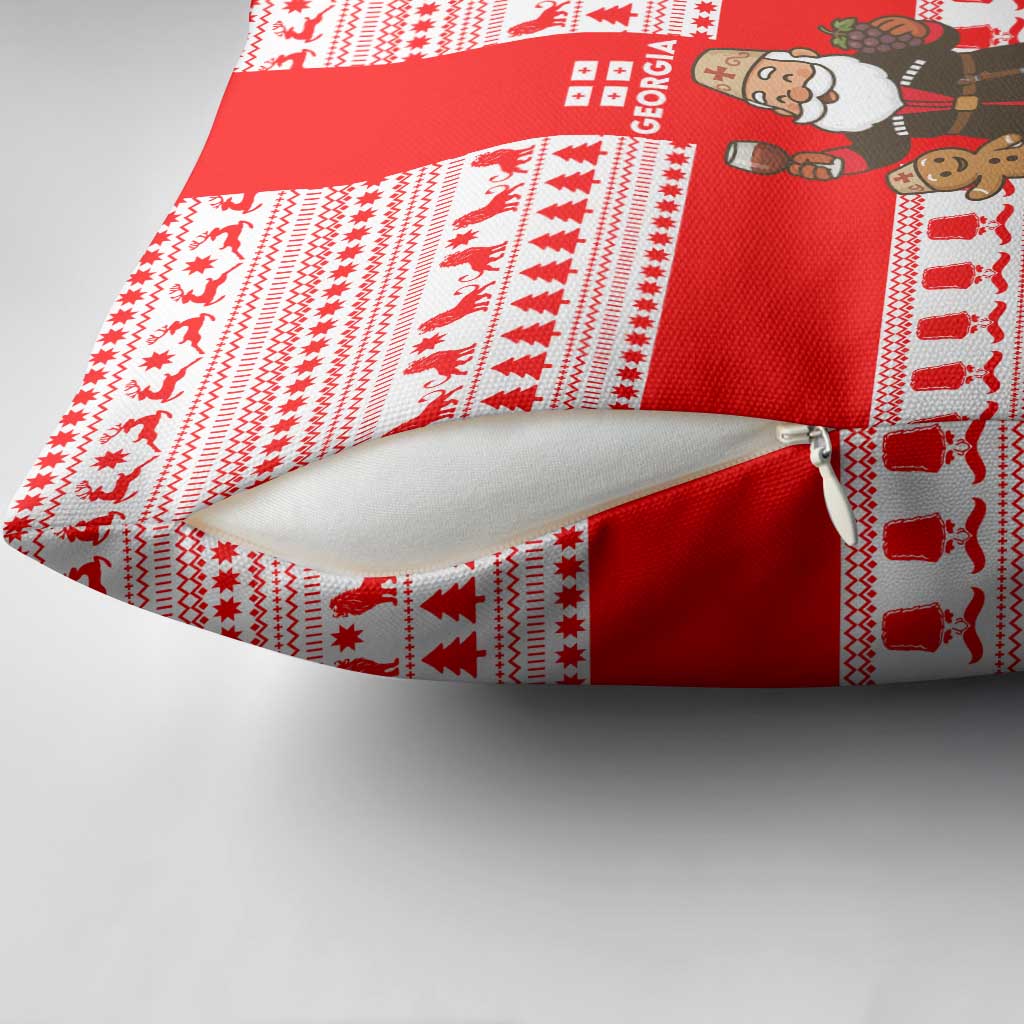 Georgia Christmas Pillow Cover with Santa in Chokha Wine Barrel Gingerbread and Coat of Arms Design - Wonder Print Shop