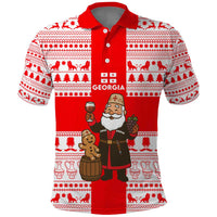 Georgia Christmas Polo Shirt with Santa in Chokha Wine Barrel Gingerbread and Coat of Arms Design - Wonder Print Shop