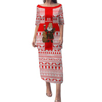 Georgia Christmas Puletasi with Santa in Chokha Wine Barrel Gingerbread and Coat of Arms Design - Wonder Print Shop