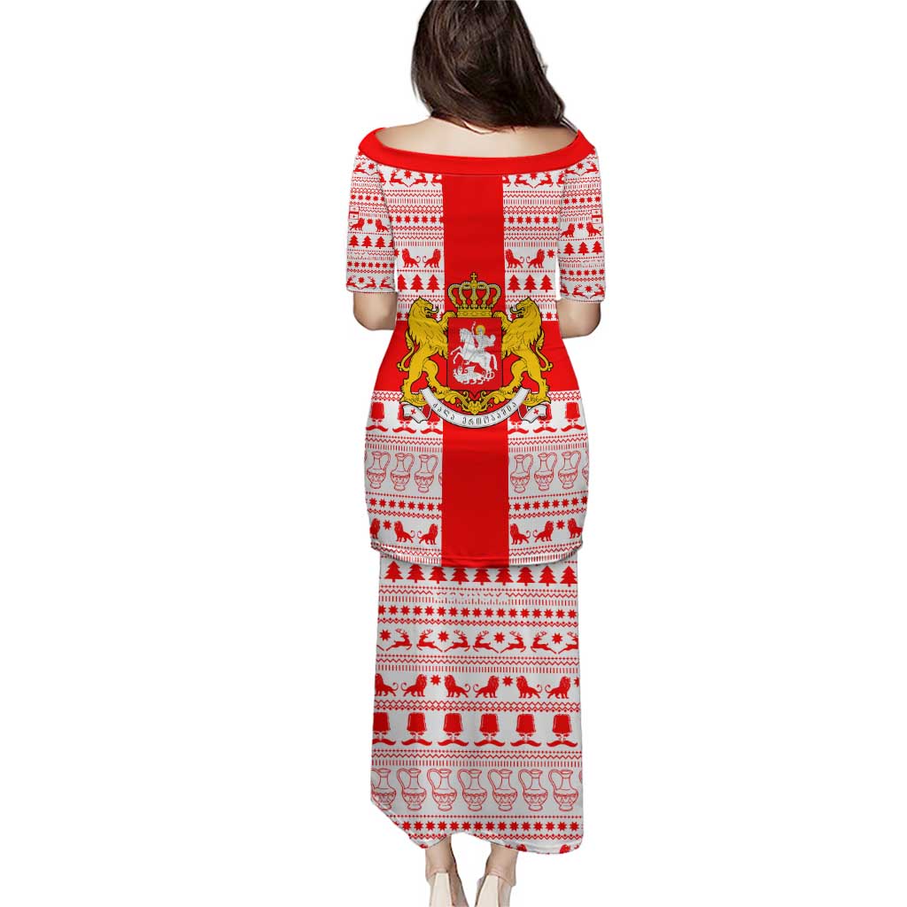 Georgia Christmas Puletasi with Santa in Chokha Wine Barrel Gingerbread and Coat of Arms Design - Wonder Print Shop