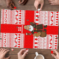 Georgia Christmas Puzzle with Santa in Chokha Wine Barrel Gingerbread and Coat of Arms Design - Wonder Print Shop