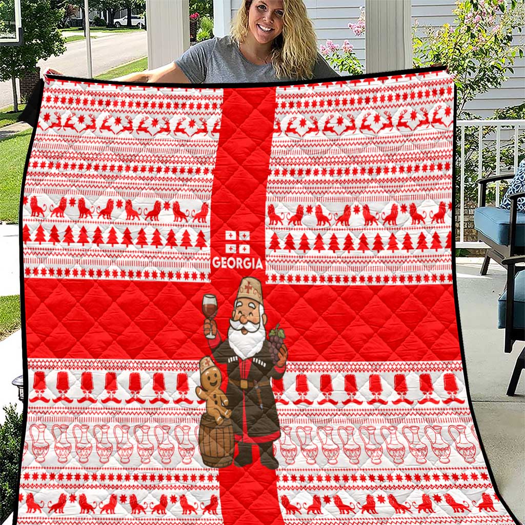 Georgia Christmas Quilt with Santa in Chokha Wine Barrel Gingerbread and Coat of Arms Design - Wonder Print Shop