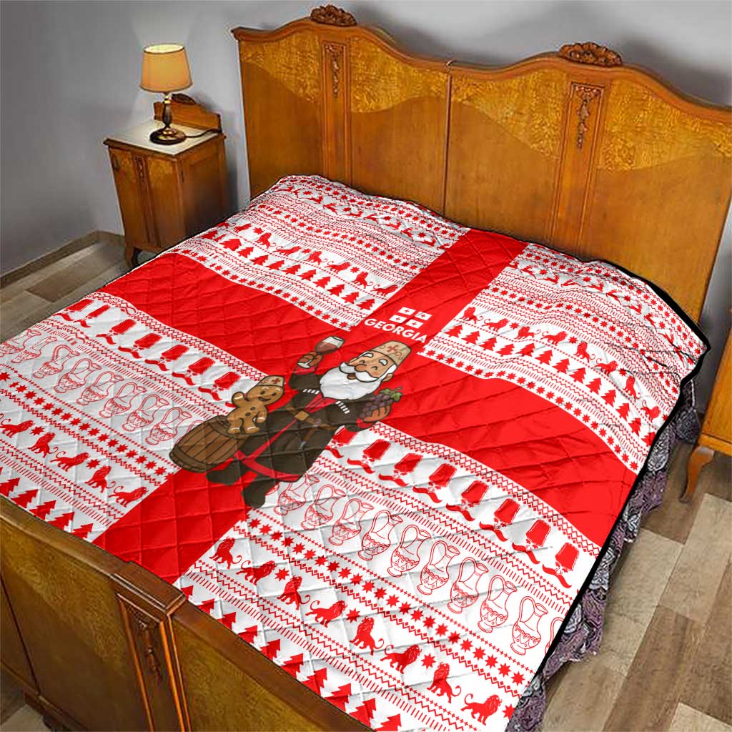 Georgia Christmas Quilt with Santa in Chokha Wine Barrel Gingerbread and Coat of Arms Design - Wonder Print Shop