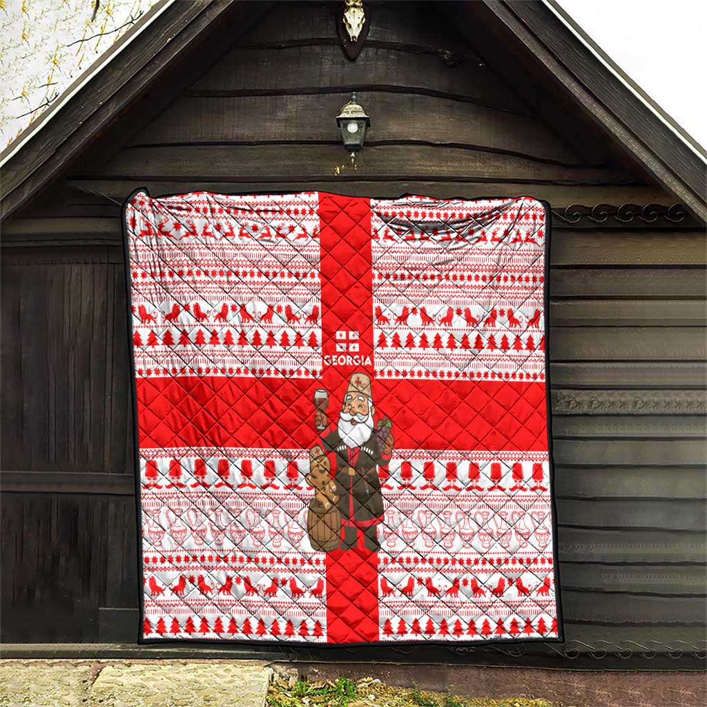 Georgia Christmas Quilt with Santa in Chokha Wine Barrel Gingerbread and Coat of Arms Design - Wonder Print Shop