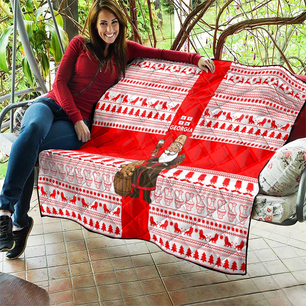 Georgia Christmas Quilt with Santa in Chokha Wine Barrel Gingerbread and Coat of Arms Design - Wonder Print Shop