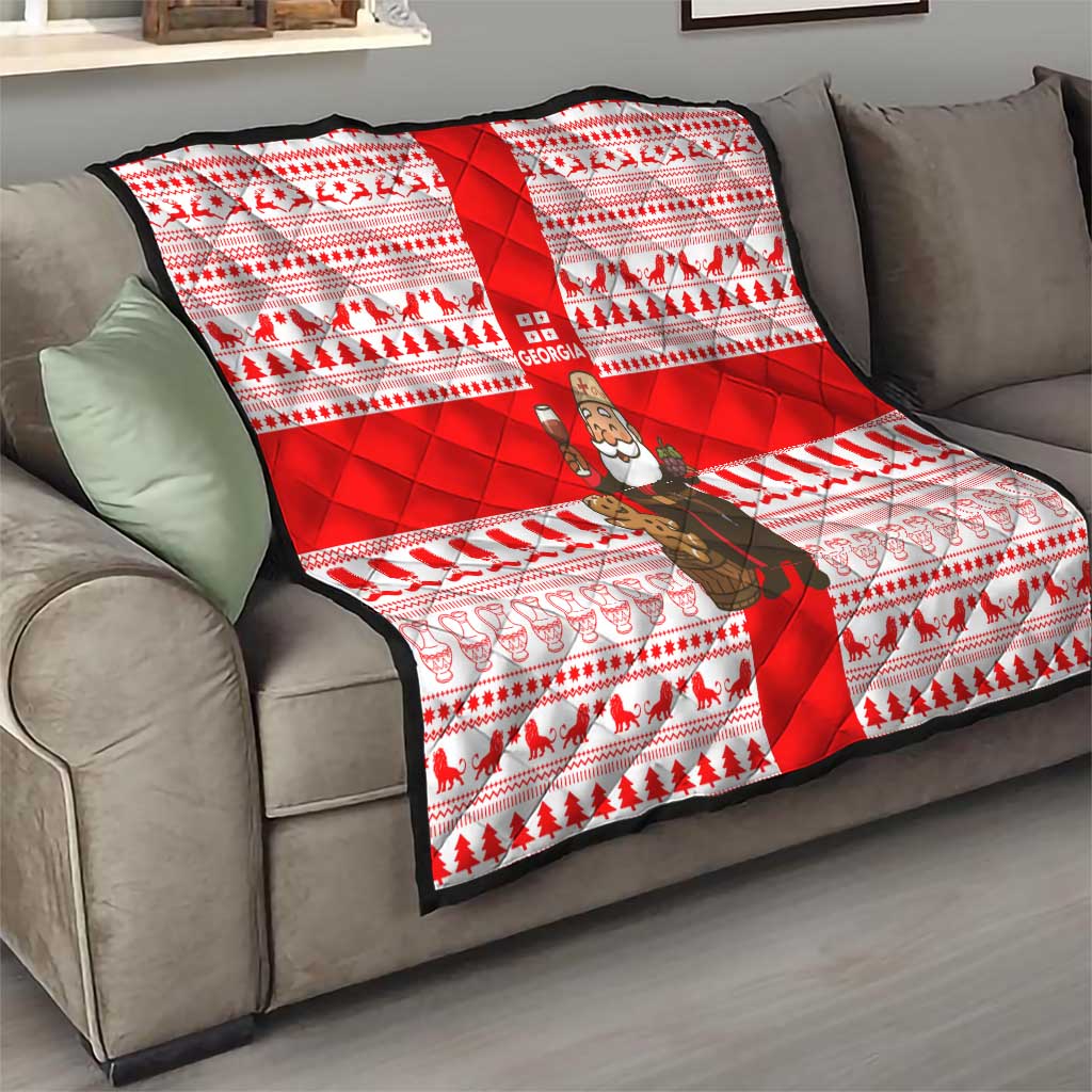 Georgia Christmas Quilt with Santa in Chokha Wine Barrel Gingerbread and Coat of Arms Design - Wonder Print Shop