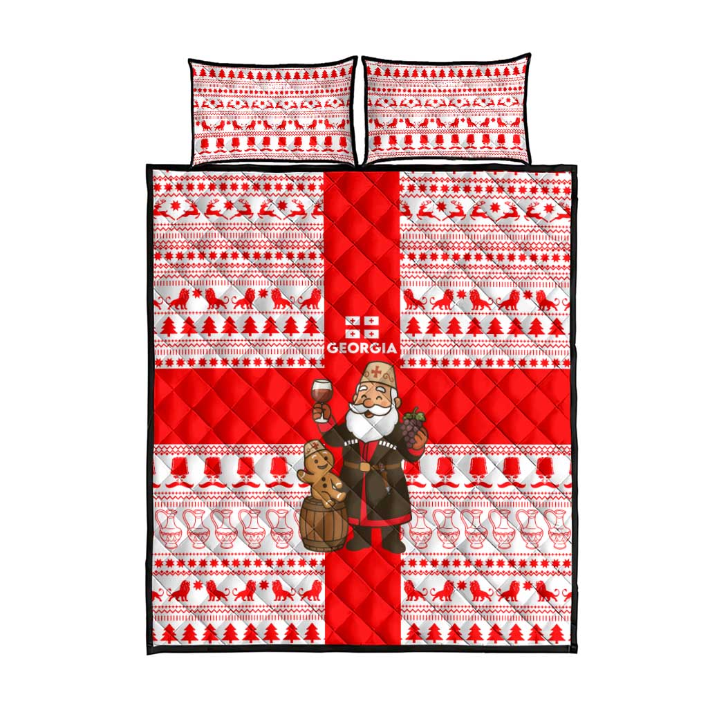 Georgia Christmas Quilt Bed Set with Santa in Chokha Wine Barrel Gingerbread and Coat of Arms Design - Wonder Print Shop