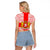 Georgia Christmas Raglan Cropped T Shirt with Santa in Chokha Wine Barrel Gingerbread and Coat of Arms Design - Wonder Print Shop