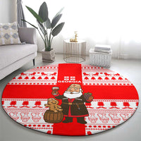Georgia Christmas Round Carpet with Santa in Chokha Wine Barrel Gingerbread and Coat of Arms Design - Wonder Print Shop