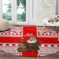 Georgia Christmas Round Carpet with Santa in Chokha Wine Barrel Gingerbread and Coat of Arms Design - Wonder Print Shop