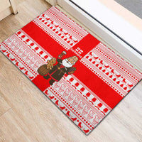 Georgia Christmas Rubber Doormat with Santa in Chokha Wine Barrel Gingerbread and Coat of Arms Design - Wonder Print Shop
