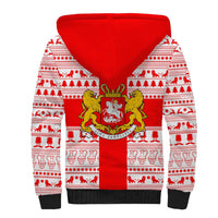 Georgia Christmas Sherpa Hoodie with Santa in Chokha Wine Barrel Gingerbread and Coat of Arms Design - Wonder Print Shop