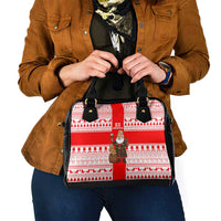Georgia Christmas Shoulder Handbag with Santa in Chokha Wine Barrel Gingerbread and Coat of Arms Design - Wonder Print Shop