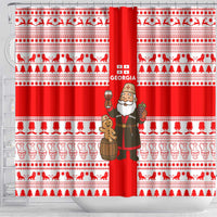 Georgia Christmas Shower Curtain with Santa in Chokha Wine Barrel Gingerbread and Coat of Arms Design - Wonder Print Shop