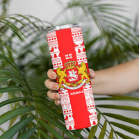 Georgia Christmas Skinny Tumbler with Santa in Chokha Wine Barrel Gingerbread and Coat of Arms Design - Wonder Print Shop