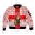 Georgia Christmas Sleeve Zip Bomber Jacket with Santa in Chokha Wine Barrel Gingerbread and Coat of Arms Design - Wonder Print Shop
