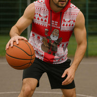 Georgia Christmas Sleeveless Hoodie with Santa in Chokha Wine Barrel Gingerbread and Coat of Arms Design - Wonder Print Shop