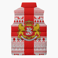 Georgia Christmas Sleeveless Puffer Jacket with Santa in Chokha Wine Barrel Gingerbread and Coat of Arms Design - Wonder Print Shop
