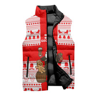 Georgia Christmas Sleeveless Puffer Jacket with Santa in Chokha Wine Barrel Gingerbread and Coat of Arms Design - Wonder Print Shop