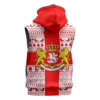Georgia Christmas Sleeveless Zip Hoodie with Santa in Chokha Wine Barrel Gingerbread and Coat of Arms Design - Wonder Print Shop