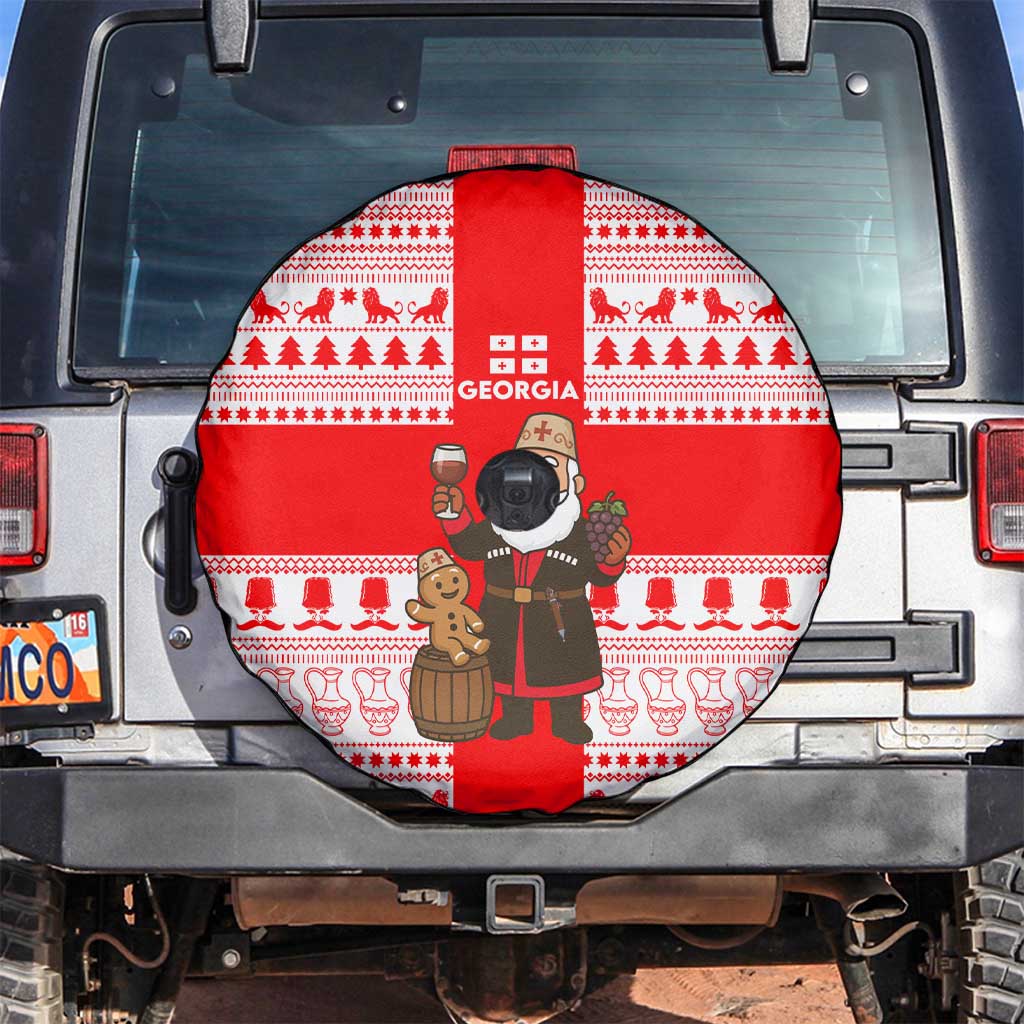Georgia Christmas Spare Tire Cover with Santa in Chokha Wine Barrel Gingerbread and Coat of Arms Design - Wonder Print Shop