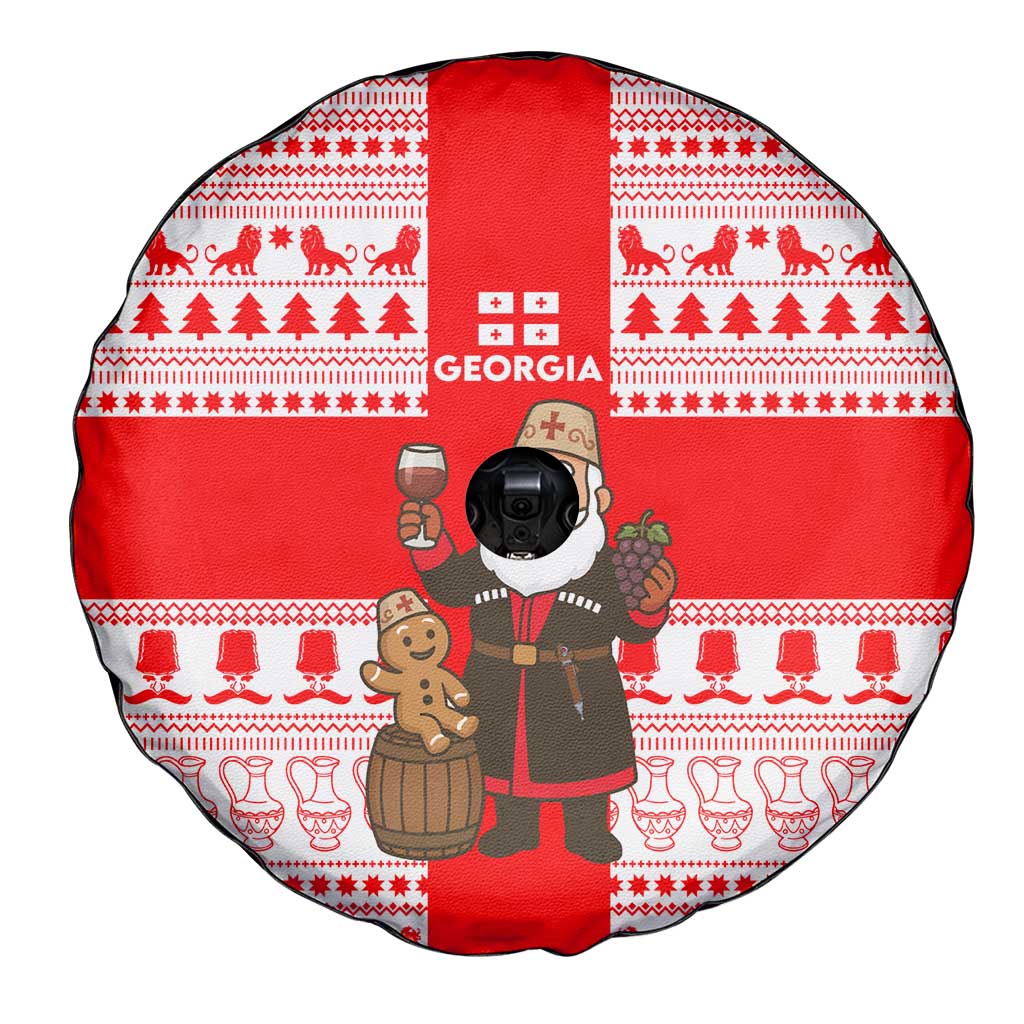 Georgia Christmas Spare Tire Cover with Santa in Chokha Wine Barrel Gingerbread and Coat of Arms Design - Wonder Print Shop