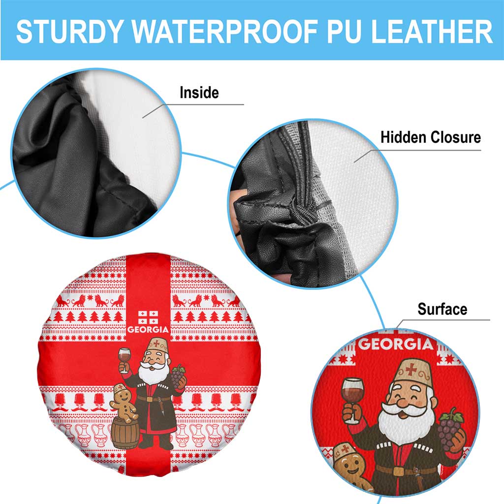 Georgia Christmas Spare Tire Cover with Santa in Chokha Wine Barrel Gingerbread and Coat of Arms Design - Wonder Print Shop