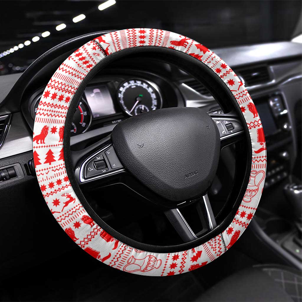 Georgia Christmas Steering Wheel Cover with Santa in Chokha Wine Barrel Gingerbread and Coat of Arms Design - Wonder Print Shop