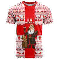 Georgia Christmas T Shirt with Santa in Chokha Wine Barrel Gingerbread and Coat of Arms Design - Wonder Print Shop