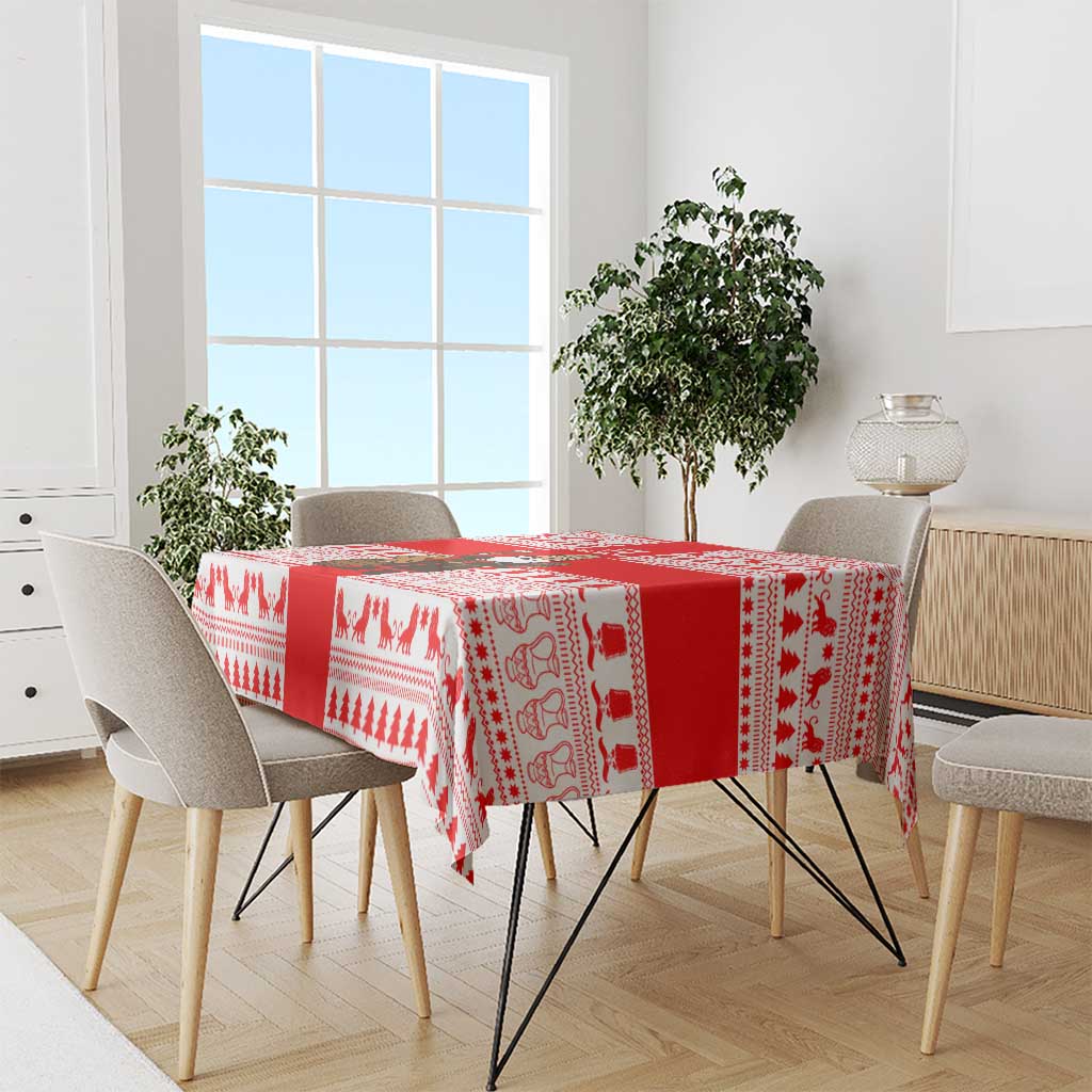 Georgia Christmas Tablecloth with Santa in Chokha Wine Barrel Gingerbread and Coat of Arms Design - Wonder Print Shop