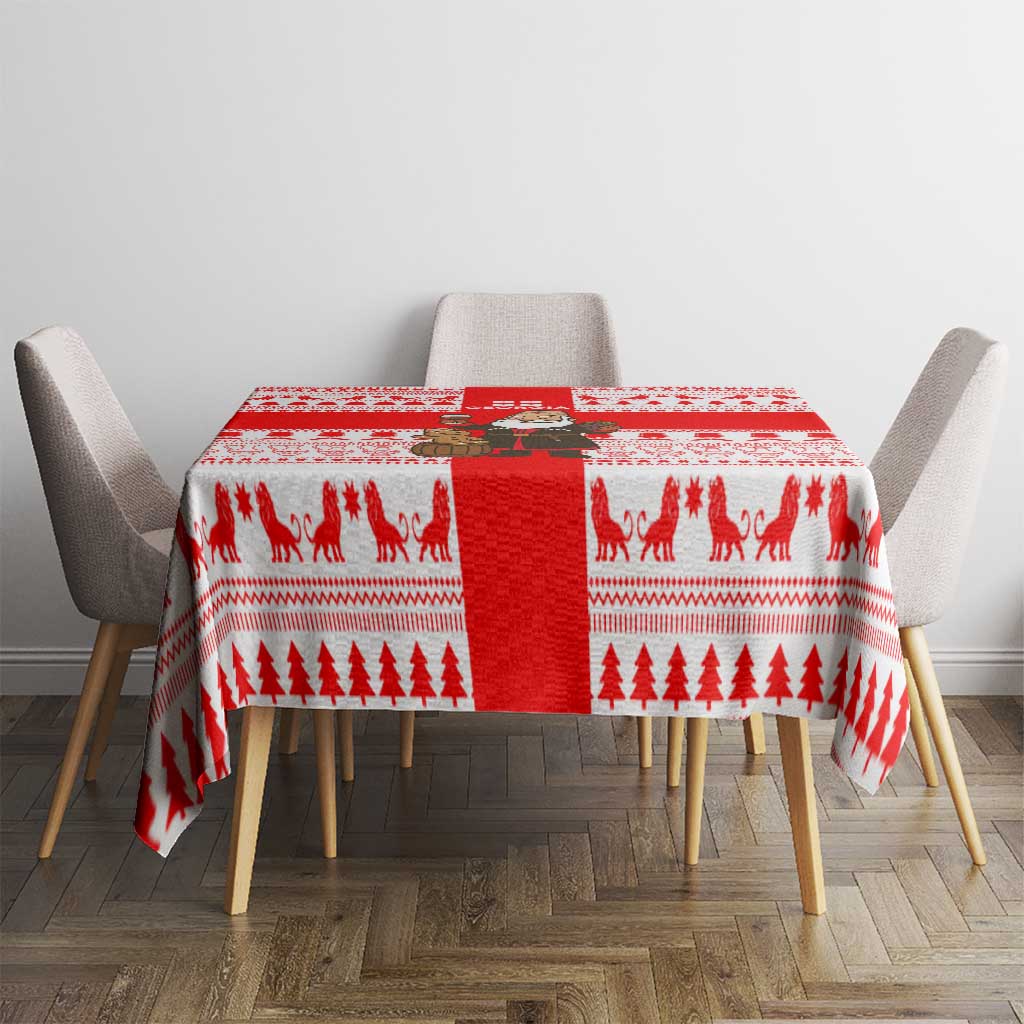 Georgia Christmas Tablecloth with Santa in Chokha Wine Barrel Gingerbread and Coat of Arms Design - Wonder Print Shop
