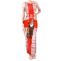 Georgia Christmas Tank Maxi Dress with Santa in Chokha Wine Barrel Gingerbread and Coat of Arms Design - Wonder Print Shop
