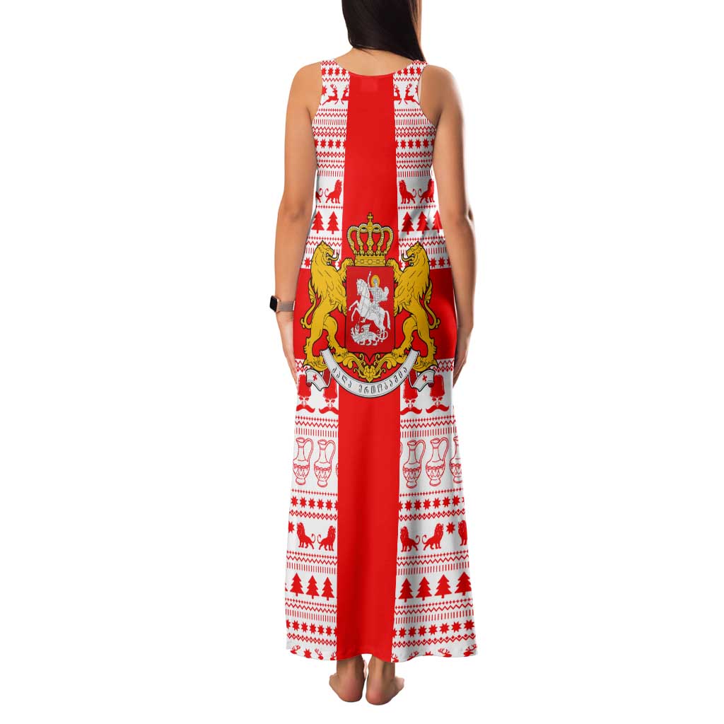 Georgia Christmas Tank Maxi Dress with Santa in Chokha Wine Barrel Gingerbread and Coat of Arms Design - Wonder Print Shop