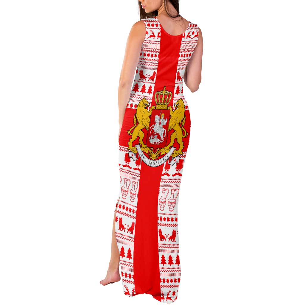 Georgia Christmas Tank Maxi Dress with Santa in Chokha Wine Barrel Gingerbread and Coat of Arms Design - Wonder Print Shop