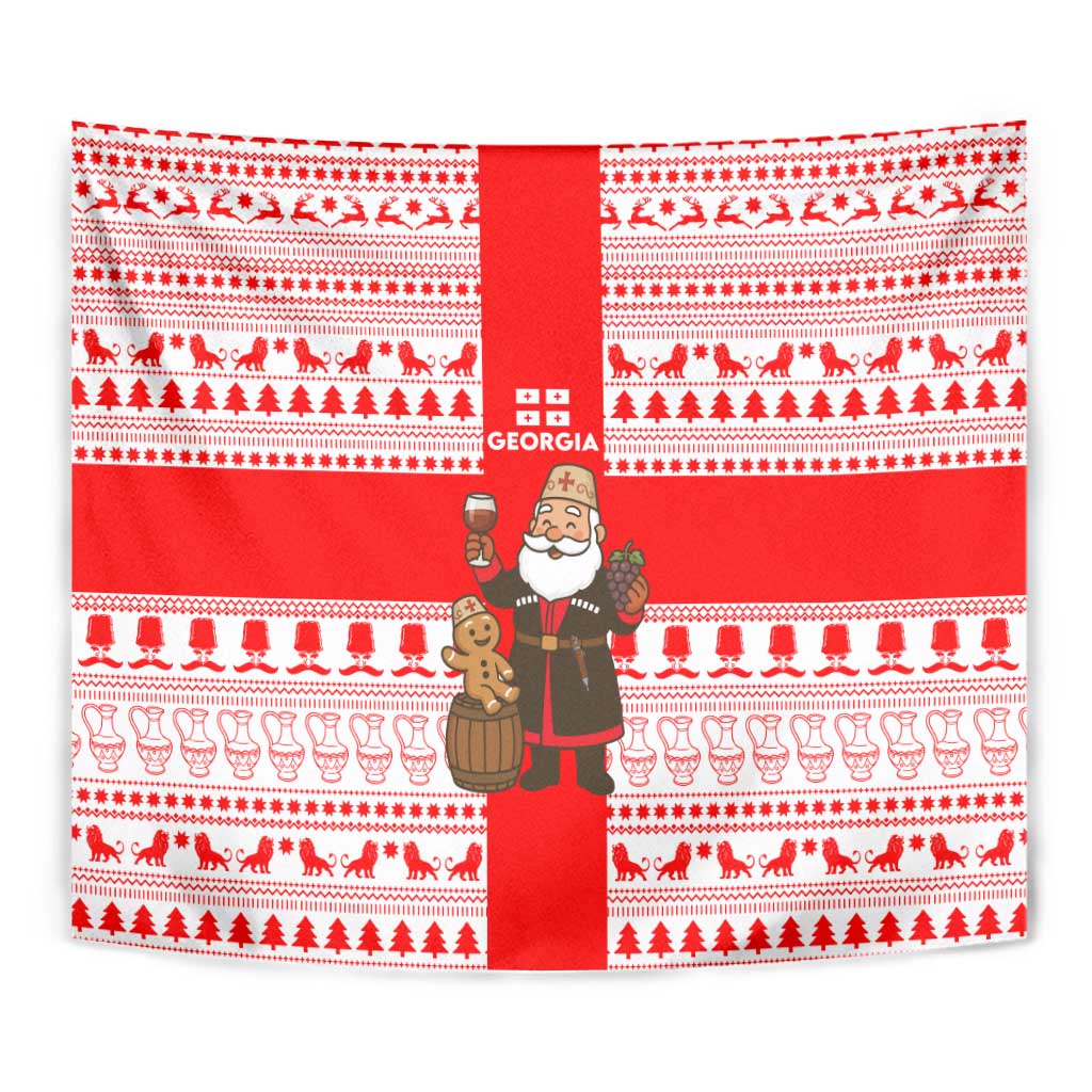 Georgia Christmas Tapestry with Santa in Chokha Wine Barrel Gingerbread and Coat of Arms Design - Wonder Print Shop