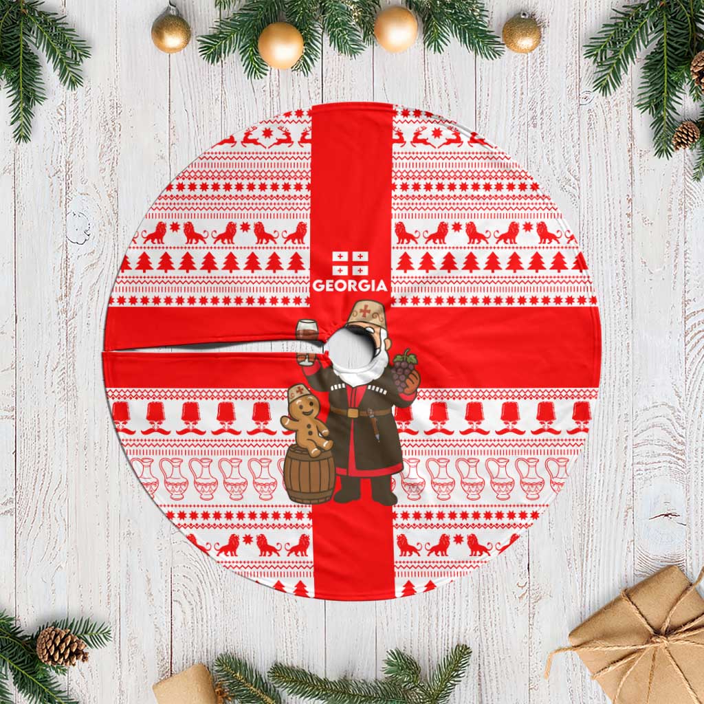 Georgia Christmas Tree Skirt with Santa in Chokha Wine Barrel Gingerbread and Coat of Arms Design - Wonder Print Shop